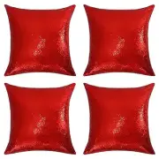 Sequin Pillow Covers,18x18 Set of 4 Red Decorative Pillowcases, Sparking