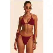 Burgundy Crinkle Double Tie Side Bikini Bottoms, Burgundy