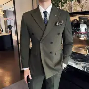 British Style Double Breasted SuitSet Men Handsome Wedding Dress Three Piece Set