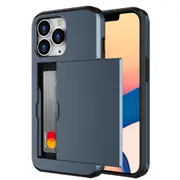 ZUSLAB Slide Armor Card Holder Case for iPhone 13 Mini 5.4" Protective Shockproof Hard Back Cover for Apple - Dark Blue
