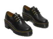 NEW DR. MARTENS Leona BLACK Lug Sole PLATFORM Derby Oxfords Women's 7US / 5UK