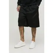 Mens Black Tall Oversized Pintuck Dropped Crotch Scuba Shorts