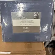 QUEEN Sheet Set 4 PIECE SET Kathy Ireland 450 Count 100% Cotton Percale Dk Blue
