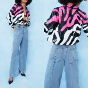 RARE $264 NWT Nasty Gal Collection Hand Embellished Sequin Jacket Sz 10 Zebra
