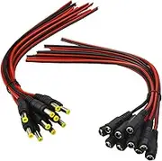 (Real 18AWG) 10 Pairs 12V 5A DC Power Pigtail Barrel Plug Connector Cable, 2.1mm x 5.5mm Male Female DC Pigtail Connectors for CCTV Security Camera and 12V Power Supply Adapter by MILAPEAK