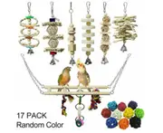 17PCS Bird Toys Parrot Swing Toys Chewing Hanging Bell Cockatiel Cage Toy Set