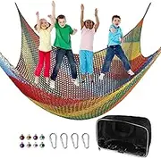 Playground Safety Net 6.5' x 9.8', Double Layers Climbing Cargo Net for Kids, Multicolored for Tree House, Obstacle Training, Back Yard