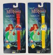 (2) The Little Mermaid Watch Flip Top Cover Disney Sebastian & Flounder 1989 New