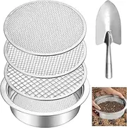 Worldity Soil Sifter, Soil Sifter for Rocks with 3 Sieve Mesh, 3mm 6mm 9mm, Stainless Steel Rock Sifter, Garden Potting Sieves with Shovel, Fine Mesh Sieve for Topsoil, Fine Sand