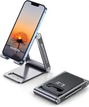 UGREEN Cell Phone Stand Adjustable, Aluminum Holder for Desk, Foldable, Compatible with iPhone 16 Pro Max, Galaxy S24 Ultra, and More Devices up to 7.9'', Grey