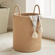 Fiona's magic Jute Rope Laundry Hamper Basket, 58L Tall Laundry Basket for Blanket Storage, Large Baby Nursery Hamper for Laundry, Woven Clothes Hamper for Bedroom, Living Room-Jute