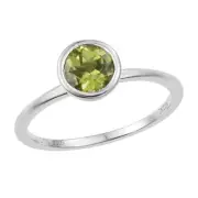 Bezel Set Round African Peridot Ring Set In Sleek Rhodium