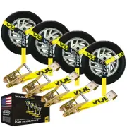 VULCAN Lasso Car Tie Down - Flat Hooks - 2" x 96", 4 Pack - 3300 lbs SWL