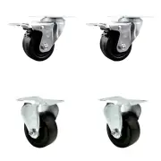 3 Inch Phenolic Swivel Top Plate Caster Set 2 Lock Brakes 2 Rigid Service Caster