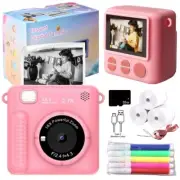 Kids Instant Print Camera Toy 2.4" Screen 1080P HD Kids Digital Camera Pink