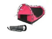Kings Deluxe Single Swag PINK with 50mm thick Mattress + Mini LED Torch