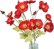 MQIONGJOOY 6 Pcs Artificial Corn Poppy Flowers, Silk Fake Poppy Bouquet with Long Stem for Wedding Holiday Bridal Home Party Decor Bridesmaid Bouquets (Red)