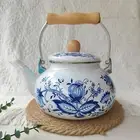Enamel Tea Kettle Coffee Pot 2.5L Stylish Sturdy Comfortable Grip Floral Enamel