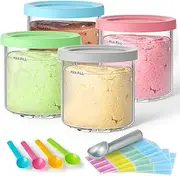 4 Pack Creami Pint Containers and Lids for Ninja with a Aluminum Spoon, Compatible with Ninja NC299 NC300 NC301 Series Creami Maker Machine Accessories, BPA Free & Dishwasher Safe, Assorted Colors