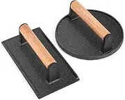 Leonyo 2Pcs Heavy Duty Smash Burger Press, Round Cast Iron Grill Bacon Press for Griddle Flat Top Grill, Rectangular Hamburger Smasher for Griddle, Steak, Sandwich