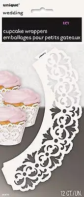 12x White Lace Wedding Party Supplies Paper Cupcake Wrapper Baking Wraps VIC