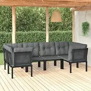 6 Piece Garden Lounge Set Black and Grey Poly Rattan, Garden Furniture Sets