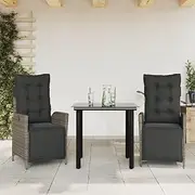 3 Piece Garden Dining Set with Cushions Grey Poly Rattan,Outdoor Furniture Sets-3213427