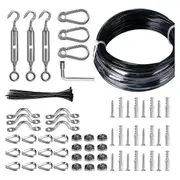 Outdoor String Light Hanging Kit, 200 Ft. Stainless Steel (304) Hanging Rope Cable, Black Vinyl Coat