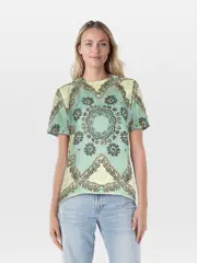 Green Silk Abstract Pattern Top