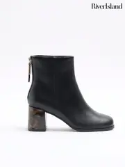 River Island Black Feature Block Heel Ankle Boots (AC5940) | $106