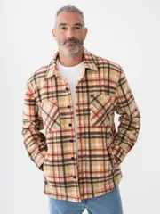 Polar Fleece Shacket Beige & Red Check