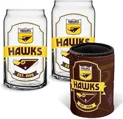 AFL Can Glass Set - Hawthorn Hawks - Set of 2 Glass & Cooler