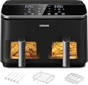[COSORI] Heißluftfritteuse mit Doppelkammer, 8.5L Max Airfryer mit Zubehör, Heissluftfritteuse mit 50+ Online Recepte, 8 in 1 Funktionen, Sichtfenster, Energiesparend, Schwarz