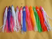 11 PCS. 4" (10cm.) SQUID SKIRT HOOCHIES, OCTOPUS LURE BAITS, MULTICOLOR PACK