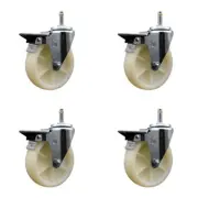 5 Inch Nylon Wheel Swivel 7/16 Inch Grip Ring Stem Caster Set with Brake SCC