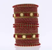 Indian Bangles, CG B Metal Coin Size (2x6) RED- 2 Hand Bangle Set