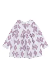 MILES THE LABEL Argyle Print Long Sleeve Cotton Collared Sweatshirt Dress in Dusty Purple at Nordstrom, Size 6M