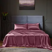 Royal Comfort Satin Sheet Set 4 Piece Fitted Flat Sheet Pillowcases Silky Smooth Malaga Wine King