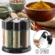 8 Jar Revolving Spice Rack Herbs Stand Glass Kitchen Storage Rotating Holder Set