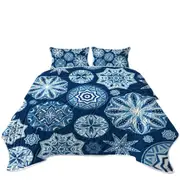 Sparkling Blue Snowflakes Mandalas Coverlet