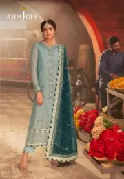 Asim Jofa Unstitched Aquamarine Chiffon Suite | Pakistani Indian Shalwar Kameez
