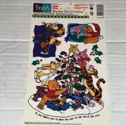 Vintage Color Clings Disney WINNIE THE POOH Christmas Winter Sheet Static Cling