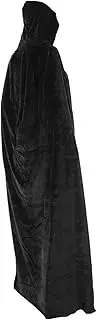 Hooded Cloak Robe for Halloween Costume Adult Cosplay Outfit for Vampires Witches and Grim Reaper Themes Black