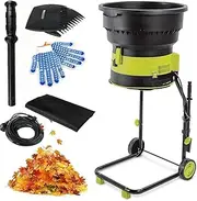 Electric Leaf Mulcher Compost Shredder, 2500W Portable Garden Leaf Crusher with Wheels and Storage Bag, Funnel Diameter 54CM, 8000rpm Electric Chipper for Yard Cleanup