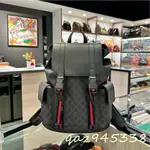 全新正品代購GUCCI 495563 黑色 PVC 牛皮 藍紅藍 雙口袋 後背包 雙肩包 書包