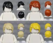 LEGO - 4x Male Hair Lot - Tousled w/ Side Part Black Dark Orange Tan Yellow Wig