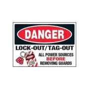 Brady Danger Lockout Tagout All Power Sources Label 90 x 125mm - 5/Pack