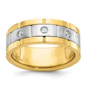 14k Two-tone Gold Men's Polished and Satin 1/6 carat Diamond Complete Ring