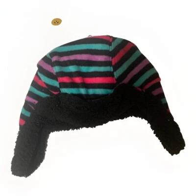 Girls' Striped Fleece Trapper Hat Black By Cat & Jack (Target) OSFM