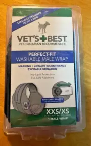 VET'S BEST WASHABLE MALE WRAP XXS/XS Male Dog Diaper Fits Waist 10-17" - NEW